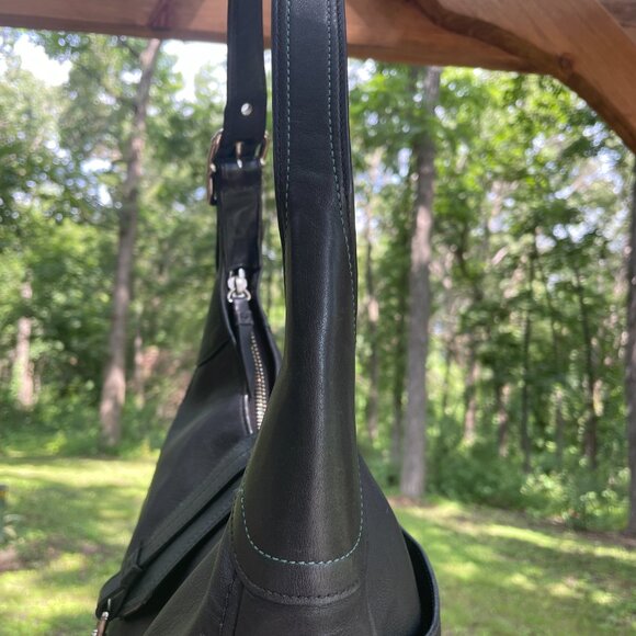 Vintage COACH Hamptons Large Hobo Clip #8A67 — Black w/ Teal Contrast Stitching - Picture 7 of 14